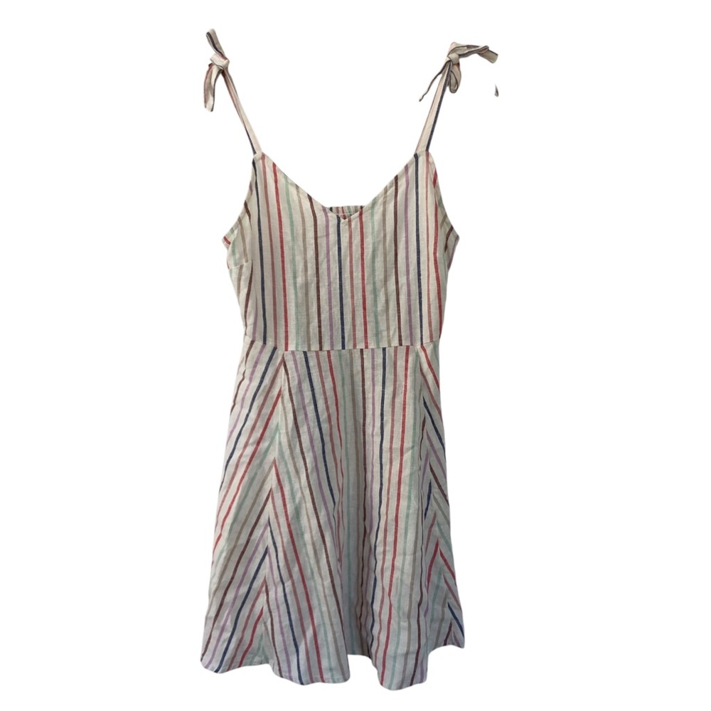 GAP Linen Blend White Multicolor Stripe Tie Strap Dress XS
